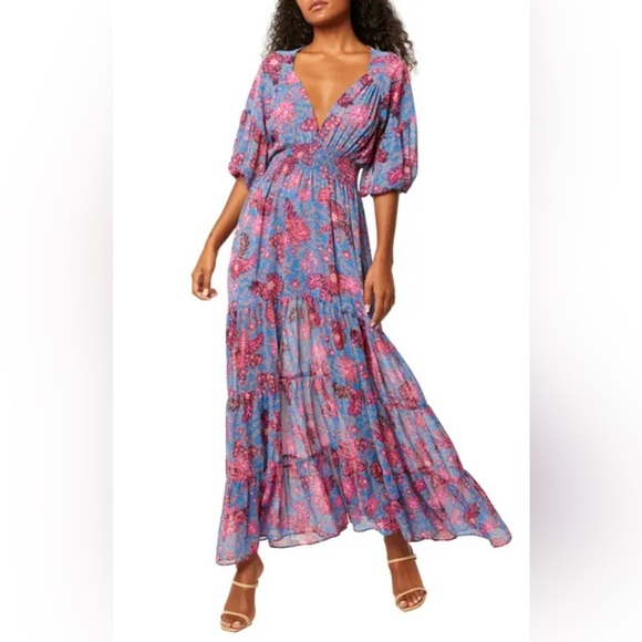 MISA Los Angeles Pippa Floral Tiered Maxi Dress Open Back in Night Blooms - Picture 6 of 16